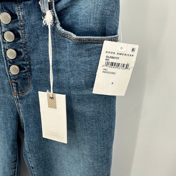 GOOD AMERICAN NWT Good Legs Button Fly Skinny Denim Jean in Indigo483 // 0 - Picture 5 of 9